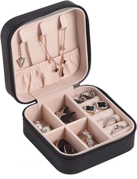 Pochette De Voyage Pour Bijoux - Organisateur Pliable En Daim Bleu Marine, Rangement Bagues, Colliers, Boucles D'Oreilles
