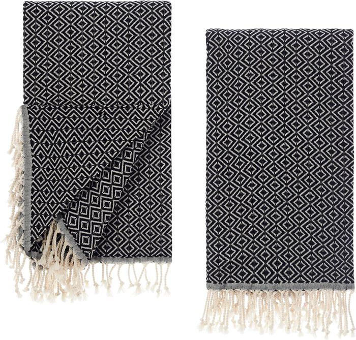 Serviette Turque En Coton 100% - 95x175 Cm, Léger, Absorbant - Pour Plage, Bain, Spa, Voyage - Couleur Noir Gris - 11
