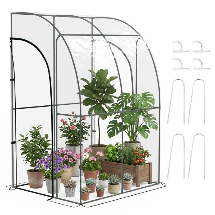 Serre de Jardin adossée - Outsunny - 2 portes zippées enroulables - acier PVC - transparent