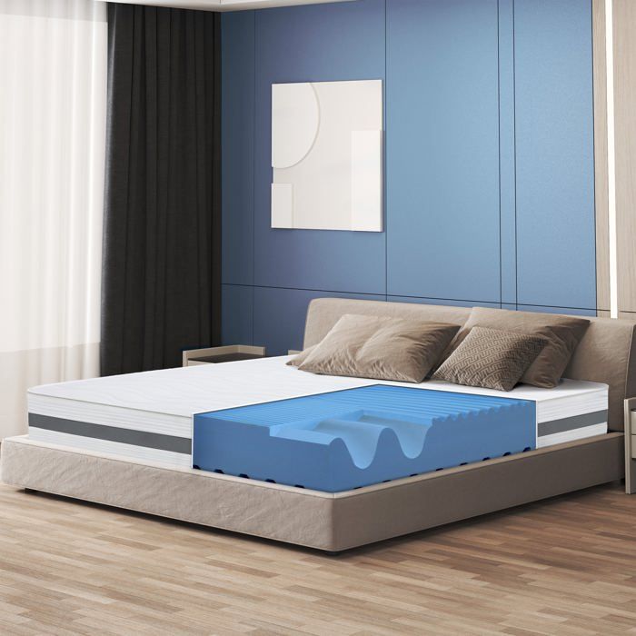 Matelas en mousse antibactérienne - THE WHITE STONE - 130 x 200 cm - Hauteur 20 cm - Hypoallergénique - Ferme