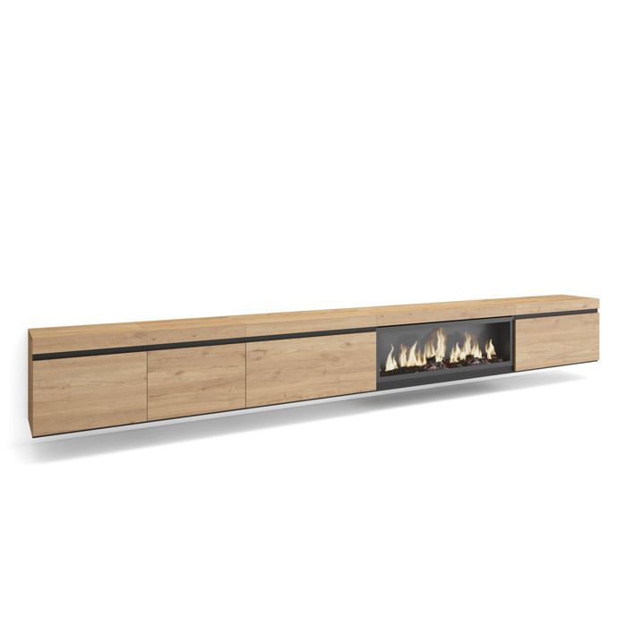 Meuble TV Banc Télé 368x35x45 feu électrique XXL Suspendu Mural Chêne RF3695 Meuble TV Banc Télé 368x35x45 feu électrique XXL Suspendu Mural Chêne RF3695