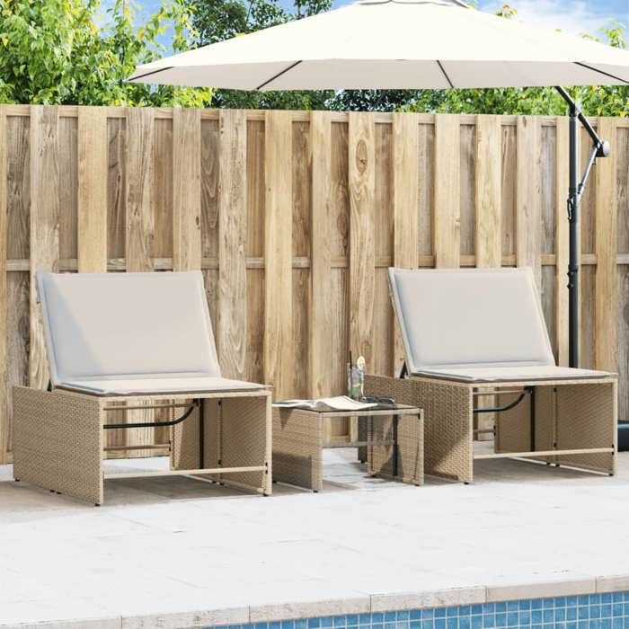 vidaXL Lot de 2 Chaises longues modulaires avec Table Bain de Soleil Transat de Terrasse Siège de Jardin Patio Extérieur 368426