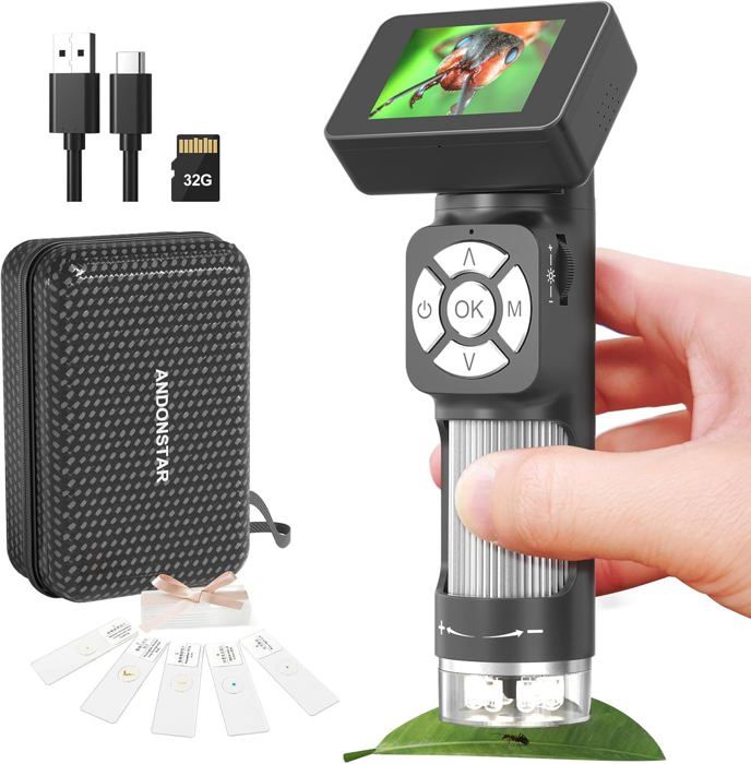 Microscope Numérique Portable 1000x Avec écran LCD 2 Pouces - Prise Photo/vidéo 1080P, Carte 32 Go, éclairage LED - 4