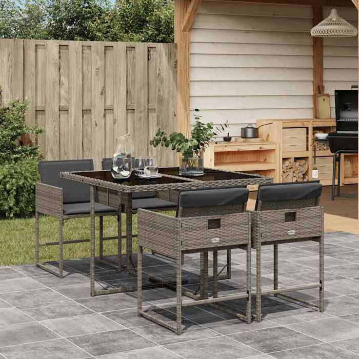 vidaXL Ensemble à manger de jardin 5 pcs avec coussins Gris 3211256