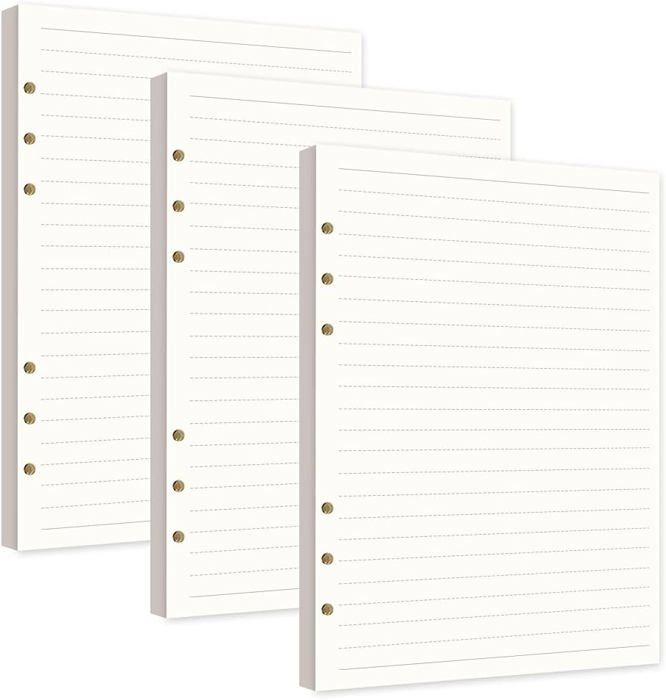 Recharge De Papier A5 Papier Ligné 3 Pièces, 6 Trous Feuillets Pour