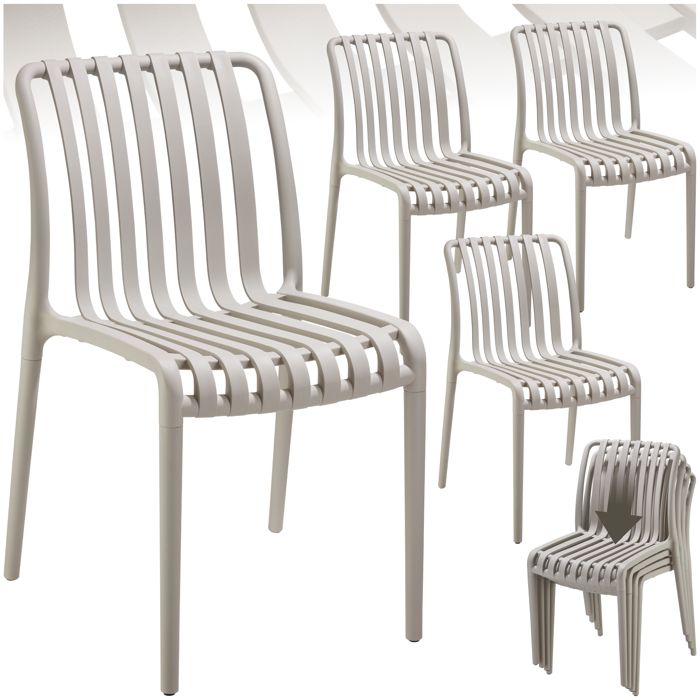 Chaises de jardin - TECTAKE - Lot de 4 chaises ALCUDIA empilables et résistantes aux intempéries 47 x 58 x 80 5 cm - Taupe