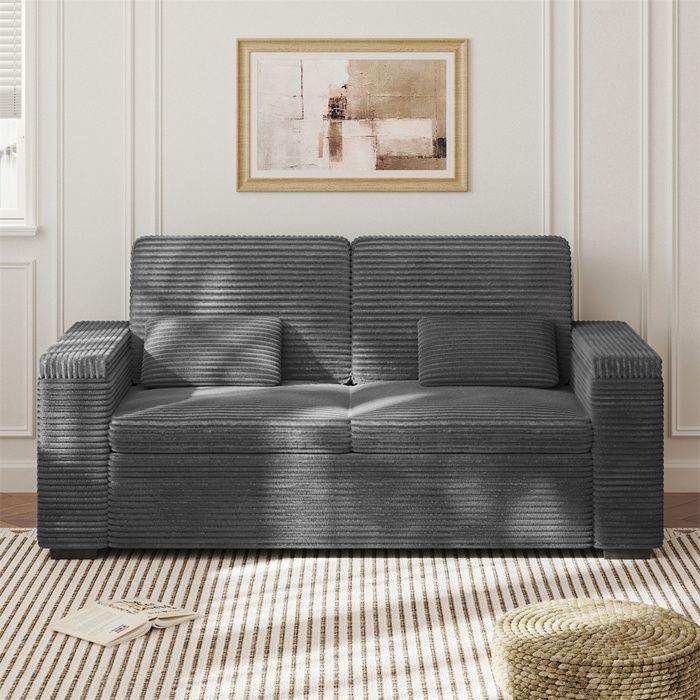 DRIPEX Canapé 2 places en velours côtelé Gris avec accoudoirs rangement fonctionnelCanapé avec coussins et oreillers182×74×84cm