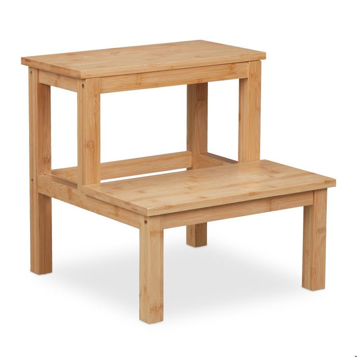 Relaxdays Tabouret 2 marches en bambou charge maximale : 100 kg enfant quotidien HLP : 40 x 40 x 405 cm nature