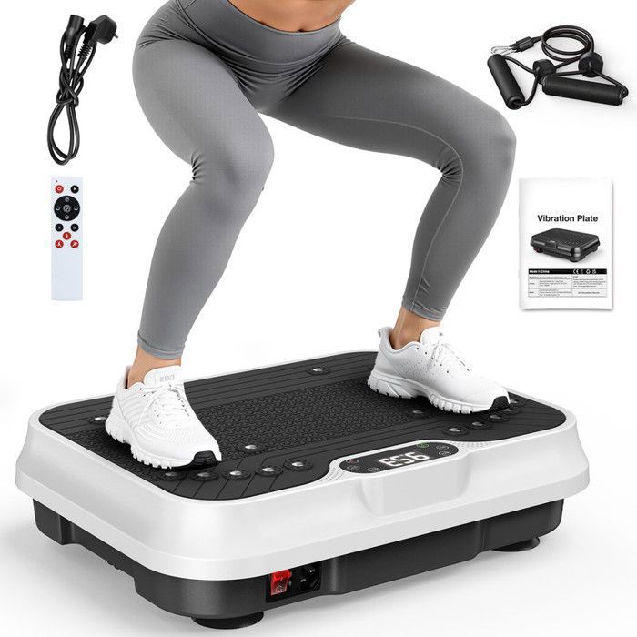 Plateforme Vibrante LCD – Bluetooth, USB, Télécommande, Bandes Résistance, 120 Kg, 53x32,5x12 Cm