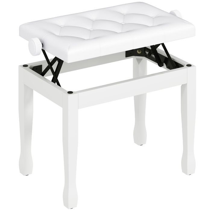 Banc de piano - HOMCOM - réglable en hauteur - siège rembourré - PU et cadre en bois massif - 64x35x55cm - blanc