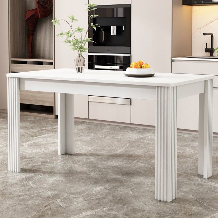 Buffet Cuisine Table à Manger Rectangulaire-Blanc Chêne et 4 Pieds Robustes-Design Minimaliste Moderne-Décontracté et Fonctionnel Buffet Cuisine Table à Manger Rectangulaire-Blanc Chêne et 4 Pieds Robustes-Design Minimaliste Moderne-Décontracté et Fonctionnel