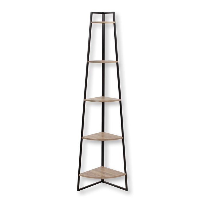 CALICOSY - Étagère dangle 5 étages Décor Bois H180 cm LEXIE - Noir