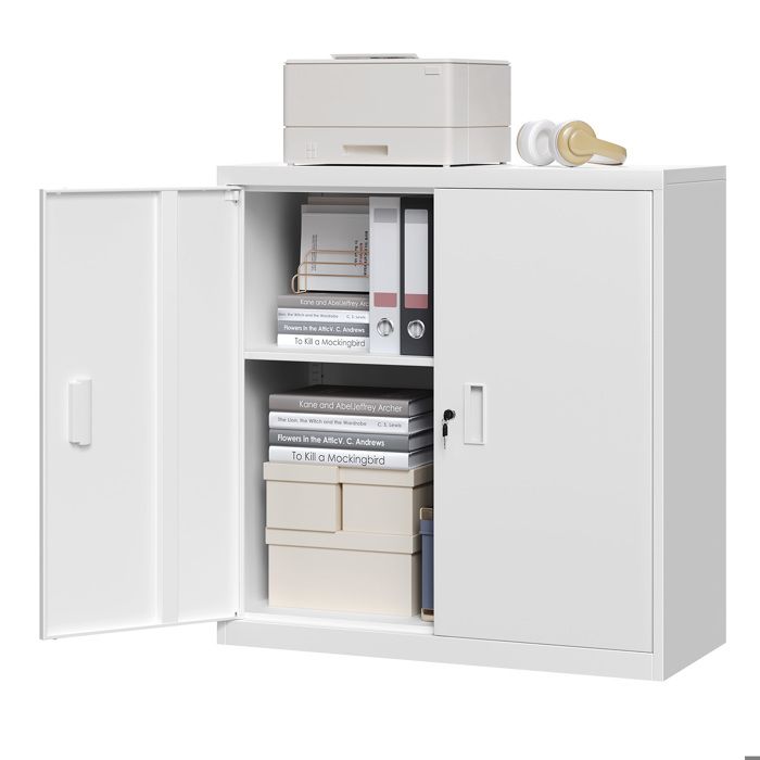 WOLTU Caisson Bureau Verrouillable Armoire Bureau Métallique avec Étagère Réglable 90x40x92cm Blanc W0ATT0939