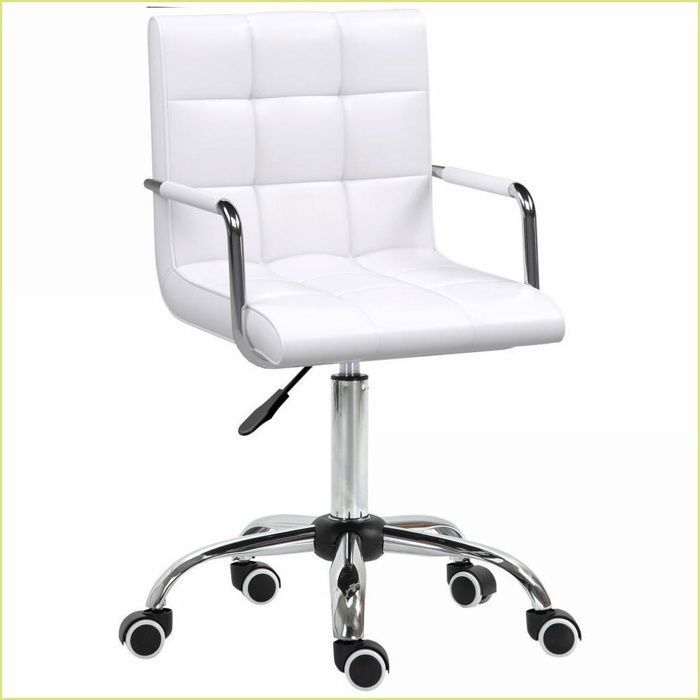 Fauteuil de bureau - Ergonomique pivotant réglable en hauteur roulettes - Blanc