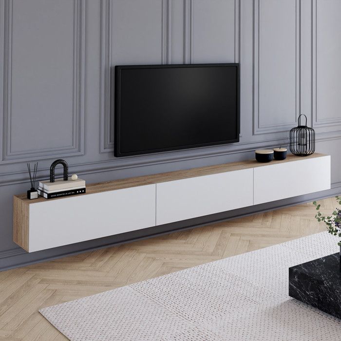 ID MARKET meuble tv ELIO 3 portes 270 cm bois suspendu