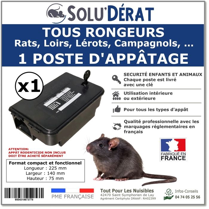 Postes dappatage sécurisé Professionnel pour Rats et Autres rongeurs SOLUDERAT - Vendu à lunité