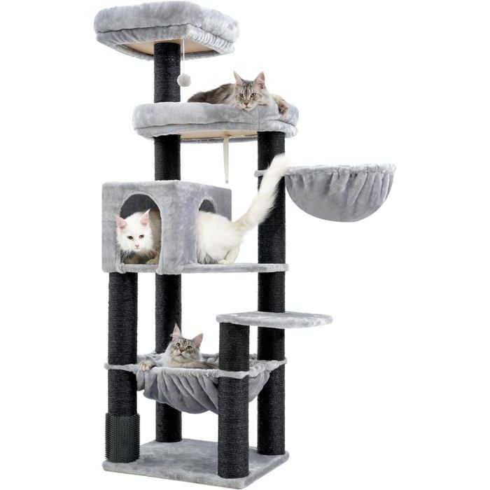 Arbre à chat XXL - HOLISANE - 168 cm - Hamac surdimensionné - Poteaux sisal Φ11 cm - Pour grands chats