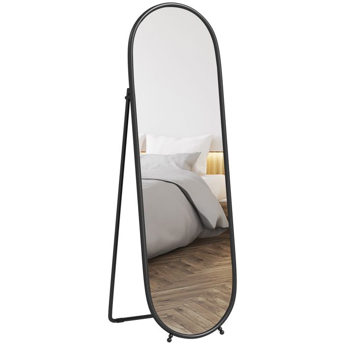Grand miroir sur pied HOMCOM miroir ovale cadre en métal noir avec support pour entrée chambre dressing 40 x 160 cm