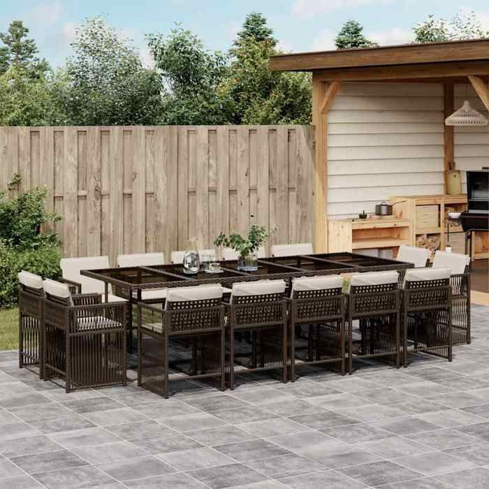 Ensemble à manger de jardin en rotin - vidaXL - 15 pièces - 275x106x73 cm (table) - 50 5x54x79 cm (chaise)