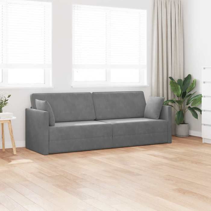 SHELL© Canapé-lit dau sol - SOFA 2 en 1 - 200cm - Gris foncé Velours - (par siège) : 110 kg C3056