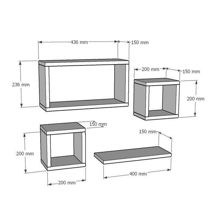 Lot de 4 étagères murales en bois Babi - 43 x 15 x 23 cm - Beige Lot de 4 étagères murales en bois Babi - 43 x 15 x 23 cm - Beige