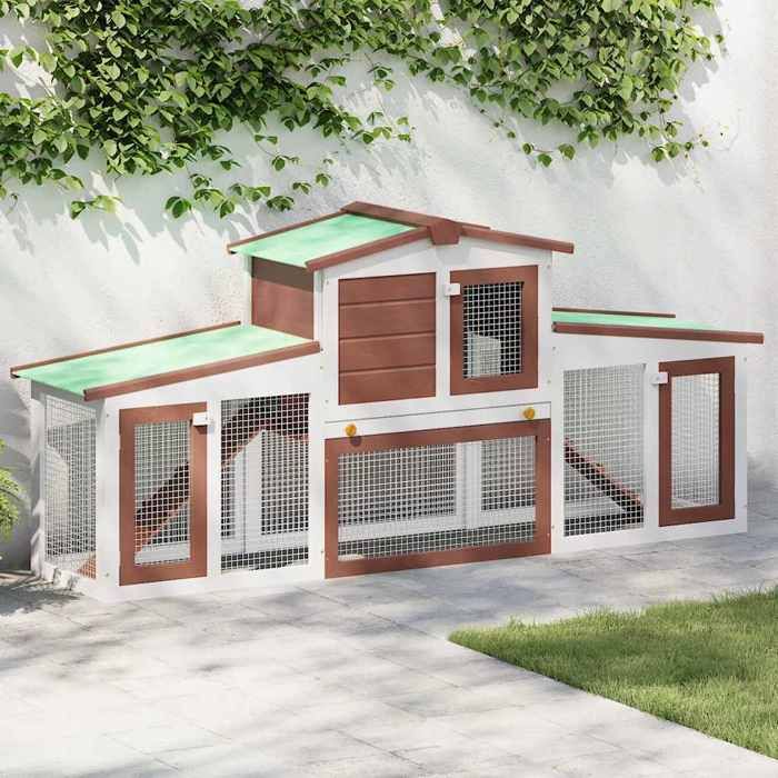 Brun Clapier large dextérieur Marron et blanc 201x45x85 cm Bois - Abri pour petits animaux H15554
