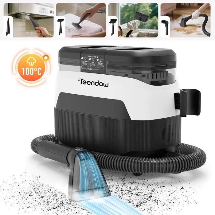 Nettoyeur 3-en-1 puissant pour tissus et tapis – Teendow C6 MAX – 1650W vapeur aspiration 12000Pa doubles réservoirs anti-poils