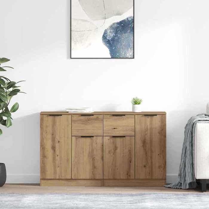 Lot de 2 Buffets - ZENCORE® - Cadre solide - Commode salon/Buffet de Cuisine en bois - Chêne artisanal 60x30x70cm - bois dingé3920