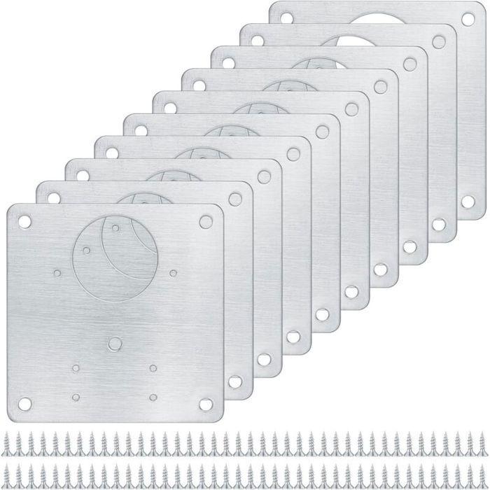 Plaques de réparation charnières darmoire inox - Lot de 10 avec 80 vis - Acier inoxydable