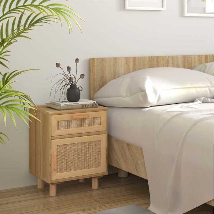 Tables de chevet(Lot de 2) - SWEETY -Tables d’Appoint/Table de nuit - Marron Bois pin massif et rotin naturel 22632111