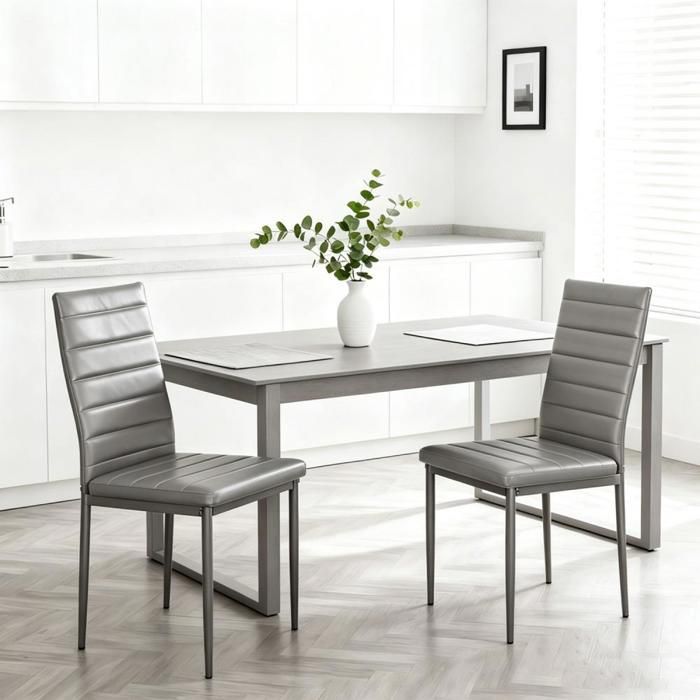 VIVOLILV Chaises Ensemble de 2 fauteuils de salle à manger THOMAS rembourré avec revêtement à laspect cuir Pour Cuisine Gris