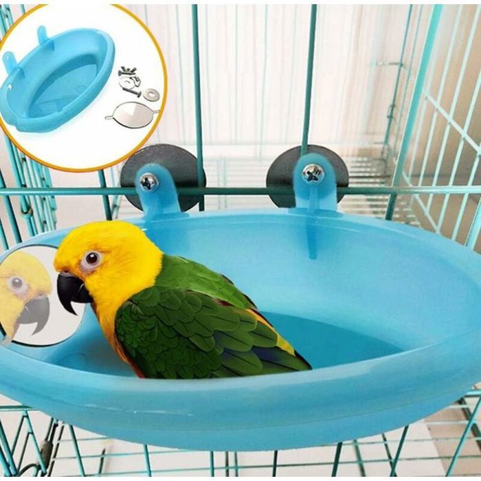 1 Bassin pour oiseaux avec miroir plastique durable accessoire cage pour perruche .
