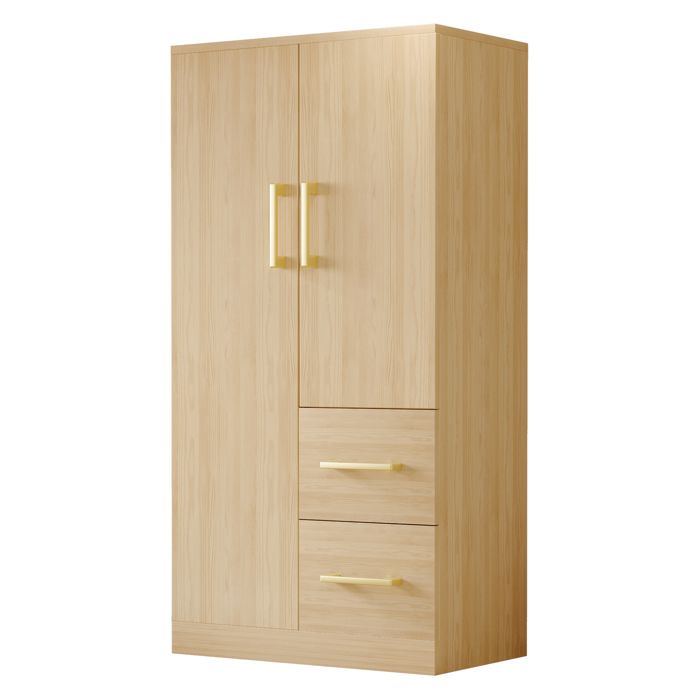 Armoire de chambre double porte avec 2 tiroirs et penderie 70 x 40 x 135 cm bois naturel