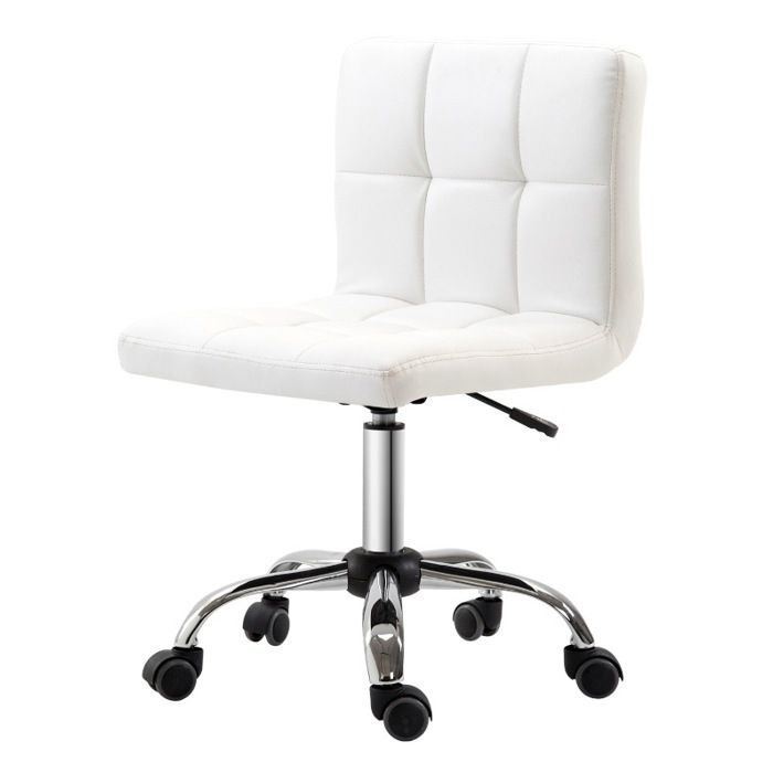 Chaise de bureau ergonomique sans accoudoirs – simili cuir blanc – réglable en hauteur – à roulettes