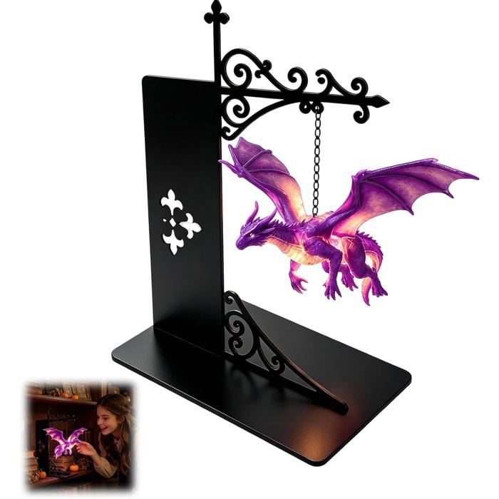 Lanterne dragon pour bibliothèque - Mini veilleuse LED en fer ambrée chaude - Éclairage décoratif de table pour passionné fantasy