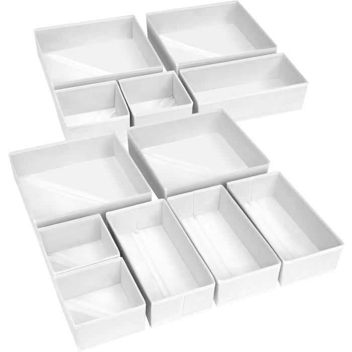 Rangeur tiroir pliant en tissu non tissé 80 g/m² - lot de 12 - dimensions 30x30x9 30x15x9 et 15x15x9 cm - pliage compact