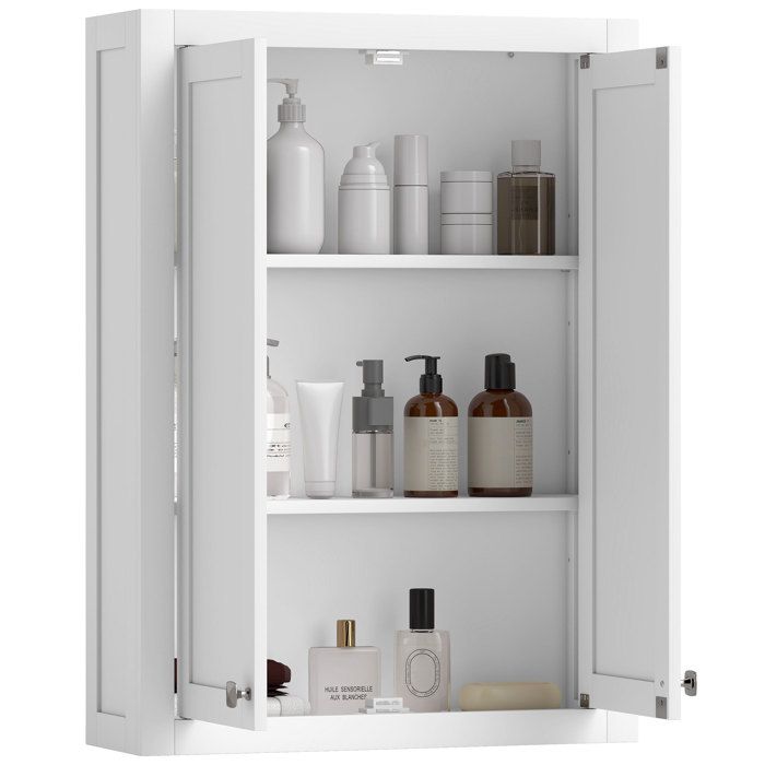 Armoire murale de salle de bain 3 niveaux meuble de rangement suspendu 2 portes étagère réglable 61 x 20 x 84 cm blanc