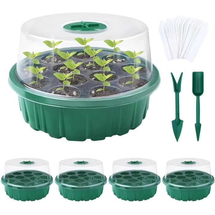 5 Pièce 13 Cellules Bac a Semis Mini Serre Semis Potager Plastique Plateau Culture Kit