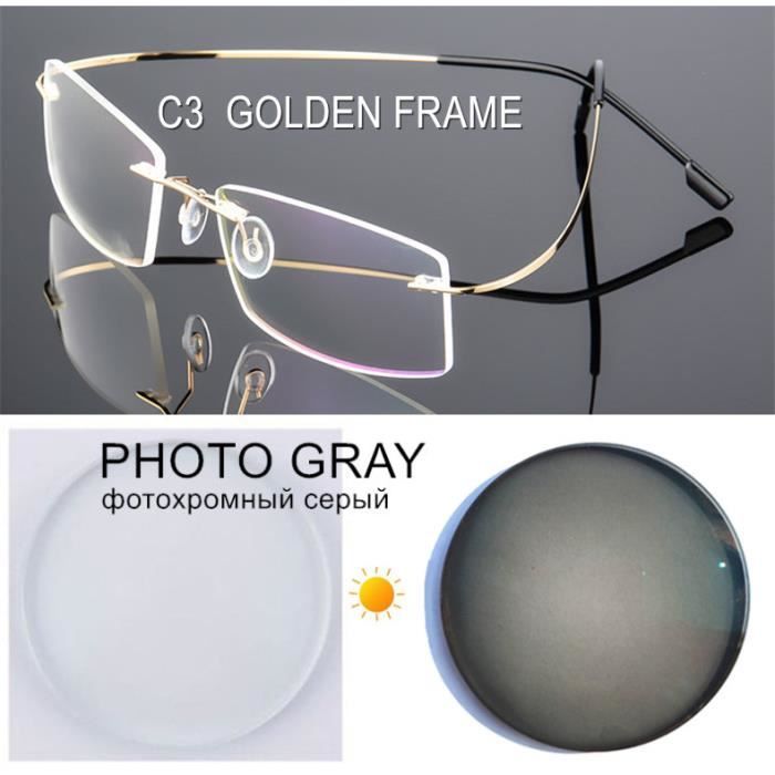Lunettes de myopie sans monture pour hommes et femmes 0.5 8.0 alliage de titane lunettes de myopie PHOTO GRAY C3 50 0.5