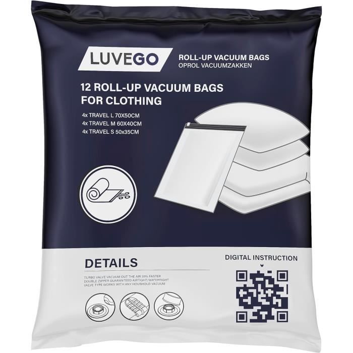 Sac Rangement Sous Vide Aspirateur 12 Pack Sac De Rangement Enroulables 4X Grand 4X Moyen 4X Petit Facile Enrouler u883