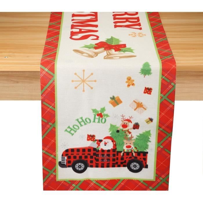 Chemin De Table De Noël Rouge 180 Cm - Lin Imperméable, Réutilisable - Décoration Festive Pour 4 à 6 Personnes - 12