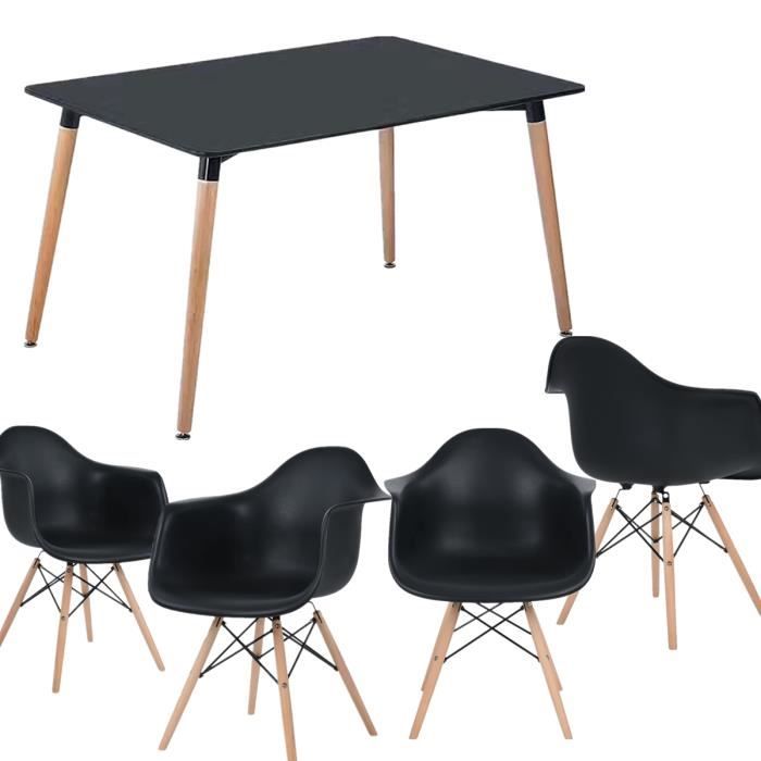 Ensemble table Salle à Manger Scandinave + 4 chaises Noir - YIPEEMA - 110x60x75cm - Adulte