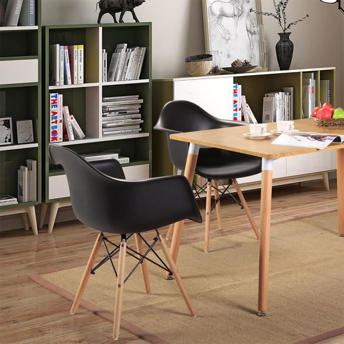 Salon Salle A Manger Noir Et Bois 2 Chaise Avec Accoudoirs Noire Design Scandinave Pieds En Bois Salle A Manger Salon Cuisine Achat Vente Chaise Cdiscount