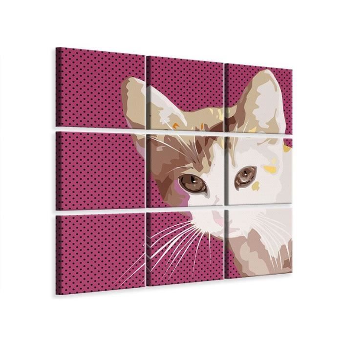 Tableau Sur Toile En 9 Parties Chat Pop Art 240 X 240 Cm 9 X 80 X 80 Cm Achat Vente Tableau Toile Cdiscount