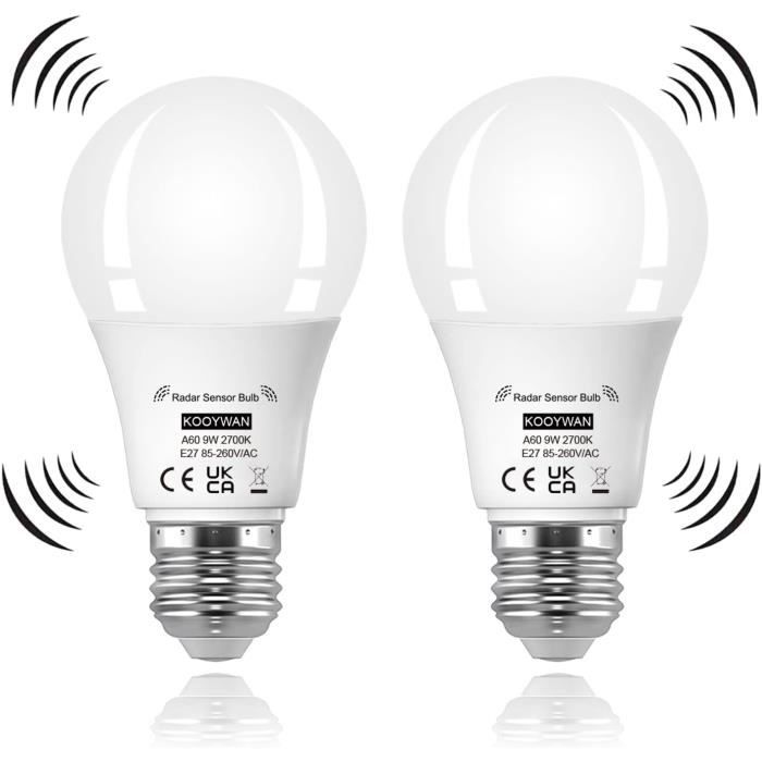 Ampoule LED Détecteur de mouvement 9W E27 Blanc Chaud 2700K lampe