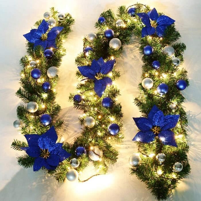 Guirlande de Noël prééclairée de 2,7 m avec lumière LED et nœud en