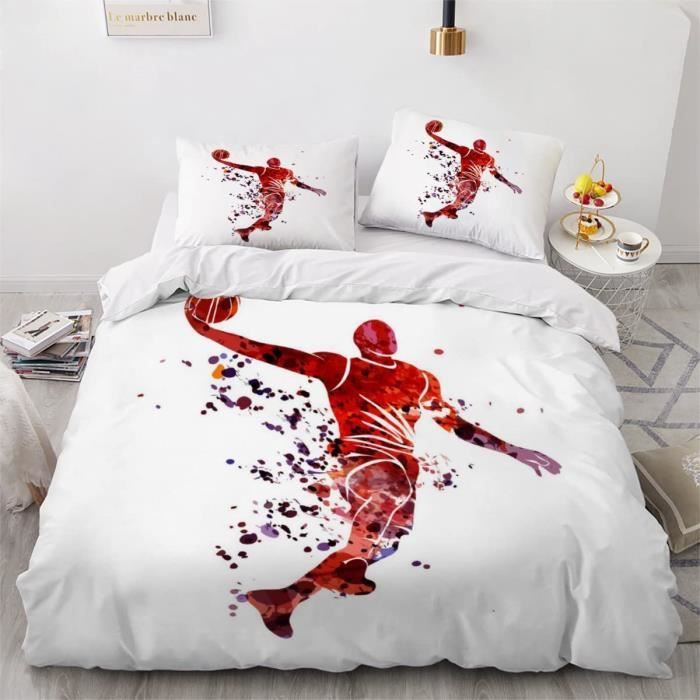 Housse De Couette 220x240 Cm Motif Basket-ball - Parure De Lit Adulte Avec 2 Taies D'oreiller, En Polycoton Doux - 9