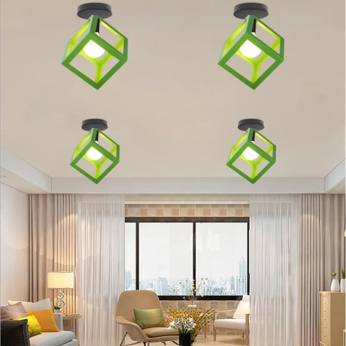 MOGOD 4Pcs Plafonnier style Moderne Lampe Carré Vert E27 40W Lustre Plafonnier en Fer Forgé Décoration Salon Bar