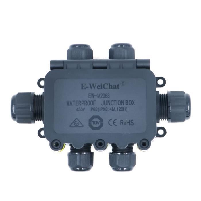Boîte De Jonction étanche IP68 4 Entrées - 24A 450V, Pour Câblage Extérieur Ou Humide
