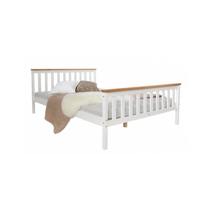 lit double futon en bois blanc 140x200 - homestyle4u - equilibré - 2 places